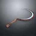 Rustic Sickle With Wooden Handle And Curved Red Silver Metal Blade As Agricultural Tool