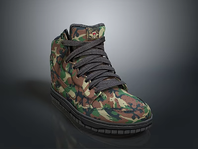 Stylish High Top Shoes With Camouflage Pattern Gray Laces And Black Sole 3d model