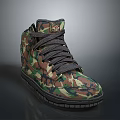 Stylish High Top Shoes With Camouflage Pattern Gray Laces And Black Sole