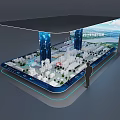 Open Interactive Zone Design With City Model Skyscrapers Display Screen And Modern Lighting 3d model