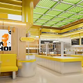Modern Dessert Shop With Bright Yellow Interior Open Layout And Display Cases