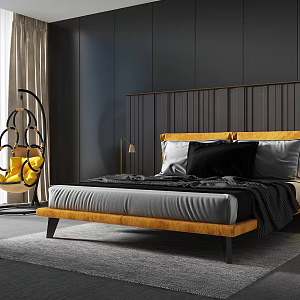 Modern background double bed double bed hanging chair combination 3d model