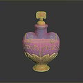Heart Shaped Perfume Bottle With Purple Pink Gradient And Gold Ornate Patterns