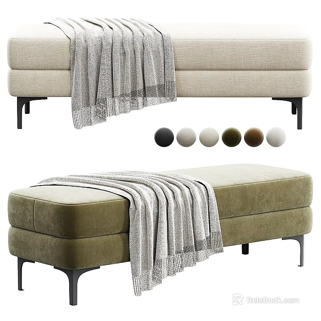 Modern Soft Fabric Sofa Bench With Decorative Blanket And Multiple Color Choices 3d model 