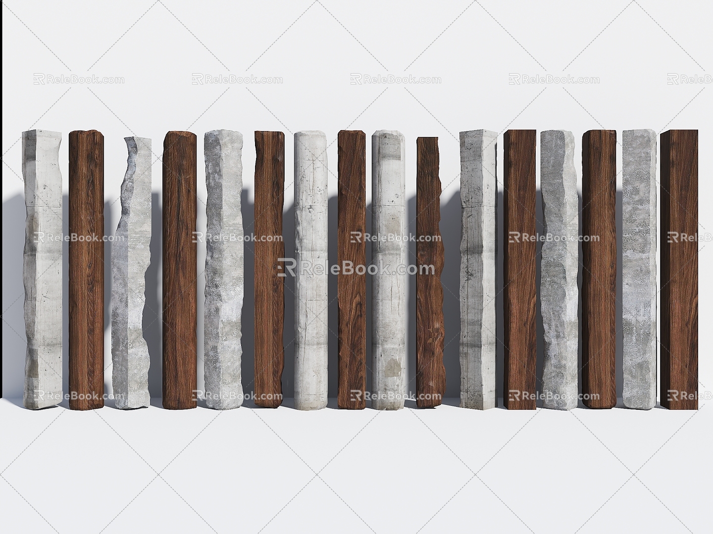 Damaged cement column old column modern cement column cement column concrete column cement component old wood old wood rotten wood Chinese style wooden column 3d model