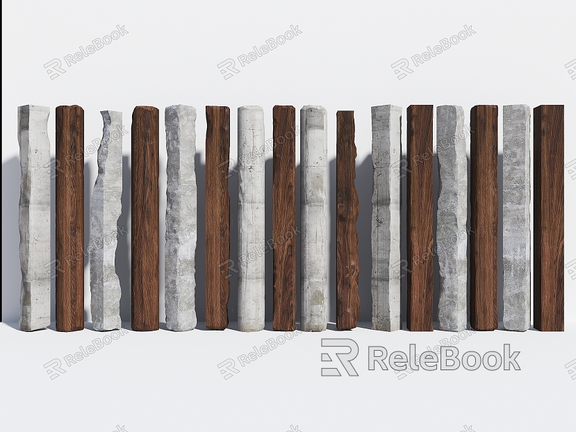 Damaged cement column old column modern cement column cement column concrete column cement component old wood old wood rotten wood Chinese style wooden column model