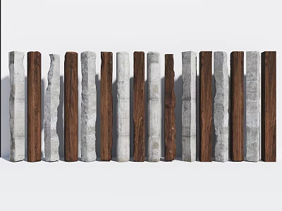 Modern Gray Concrete and Brown Wooden Pillars Arranged in a Row for Interior Decorative Design 3d model