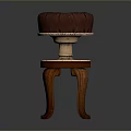 Brown Button Tufted Stool With Wooden Carved Legs And Metal Tray