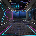 Futuristic Interior Space With Neon Lights Digital Years And Transparent Furniture