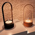 Ornamental Decorative Set With Glass Shades Wooden Black Bases And Candle Light On Display Shelf
