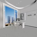 Bright Modern Workspace Interior Featuring Large Windows City View White Desk And Chairs