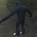 Black Reptile With White Hands Feet And Goggles Standing In Grassland Near Trees