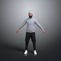 Man in Gray Turtleneck Sweater Black Mask Standing Black Pants White Shoes on Gray Background