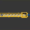 Yellow Industrial Screw Conveyor with Blue Motor on Black Reflective Surface