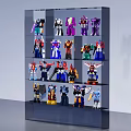 Colorful Action Figures Collection On Glass Display Shelf With Multiple Layers