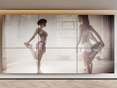 Fitness Billboard Featuring Two Women Stretching in Gym Environment with Multi Panel Design 3d model