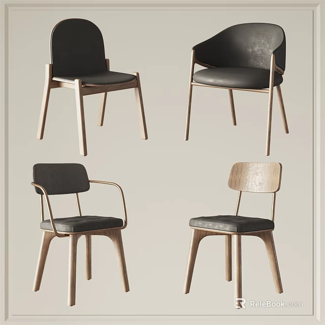 Modern Single Chair Various Designs With Wooden Frame And Dark Cushion 3d model 