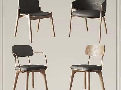 Modern Single Chair Various Designs With Wooden Frame And Dark Cushion 3d model