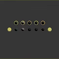 Display Shelves with Bullets of Various Sizes and Colors Yellow Green Gray Black