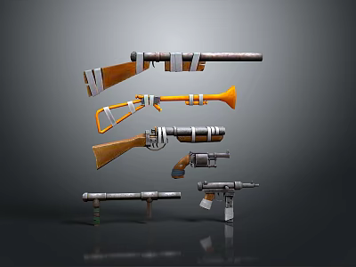 Modern Tactical Weapon Collection Featuring Rifles Pistols And Orange Silver Components 3d model