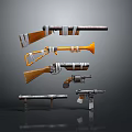 Modern Tactical Weapon Collection Featuring Rifles Pistols And Orange Silver Components 3d model