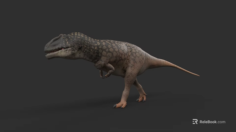 Reptile Dinosaur 3D Model With Spotted Skin In Standing Posture On Dark Background 3d model 