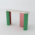 Modern Console Table With Marble Top Circular Patterns And Green Red Cylindrical Legs 3d model