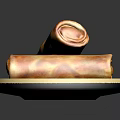 Crispy Fried Spring Rolls Placed on Blue Plate with Gold Rim and Patterns