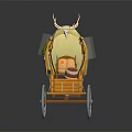Wooden Carriage Featuring Light Yellow Canopy Antlers And Green Tassels Design