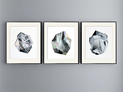 Abstract Paintings Featuring Geometric Polyhedron Shapes In Black Frames With Metallic Tones 3d model