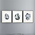 Abstract Paintings Featuring Geometric Polyhedron Shapes In Black Frames With Metallic Tones