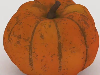 Fresh Orange Pumpkin With Brown Stem And Speckled Striped Texture 3d model