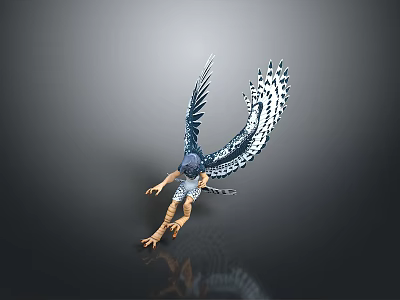 Decorative Winged Figurine With Blue White Feathers And Humanoid Limbs For Home Decor 3d model