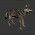 Game Movie Character 3D Wolf Model Standing Pose With Striped Fur Open Mouth