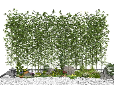 Lush Bamboo Grove Creates Natural Garden Landscape With Stones And Greenery 3d model