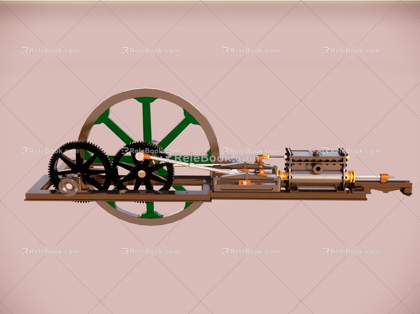 cylinder horizontal non-reversible mill steam machine 3d model