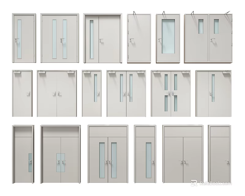 Various Types of Interior Doors with Glass Panels and Different Designs 3d model 