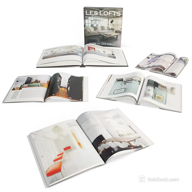 Interior Design Magazines With Open Pages Displaying Home Decor 3d model