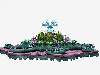 Modern Cartoon Scene Underwater Labyrinth Large Anemone Coral Reef Water Grass Submarine Plants 3d model
