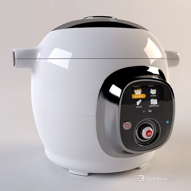 Modern White And Black Kitchen Rice Cooker With Digital Control Panel 3d model 