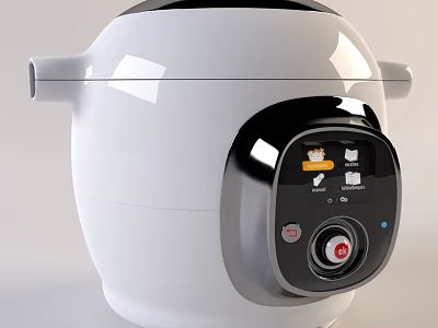 Modern White And Black Kitchen Rice Cooker With Digital Control Panel 3d model