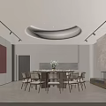 Elegant Private Dining Room With Round Dining Table Chairs Fireplace And Circular Ceiling Light 3d model