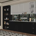 Modern Dark Gray Sideboard With Open Shelves Lighting And Plant Pattern Backsplash 3d model