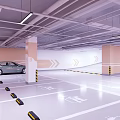 Well Lit Modern Parking Garage With Gray Floor Orange Columns Clear Lines And Speed Bumps