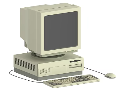 Vintage Desktop Computer With CRT Monitor Classic Keyboard Mouse And System Unit 3d model