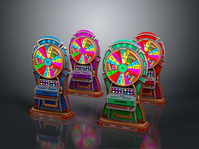Colorful Casino Roulette Gaming Machines With Bright Wheels And Control Panels 3d model