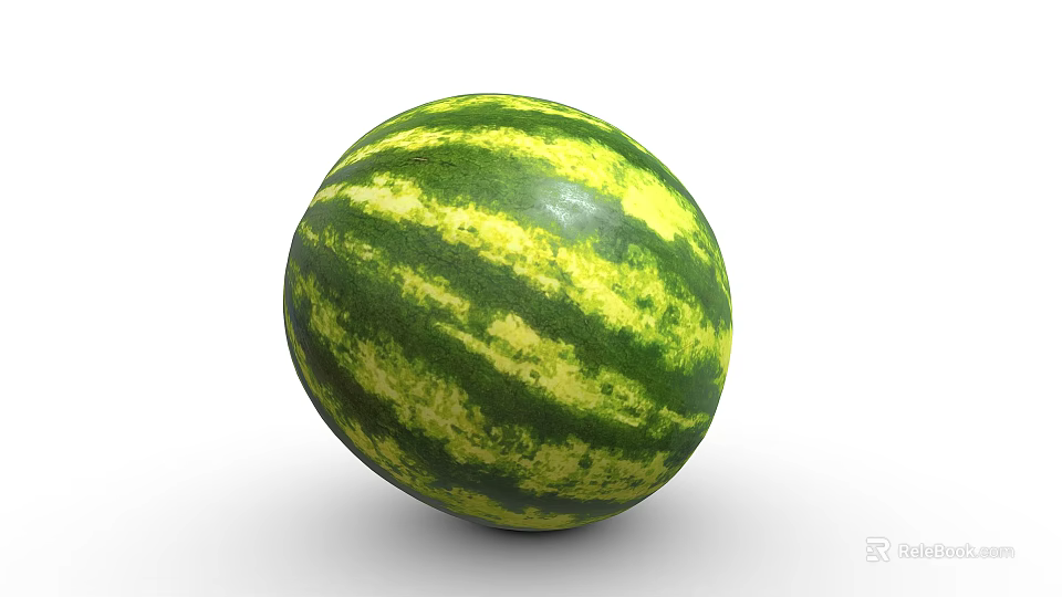 Ripe Fresh Round Watermelon With Green And Yellow Stripes Isolated On White Background 3d model 