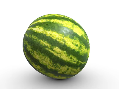 Ripe Fresh Round Watermelon With Green And Yellow Stripes Isolated On White Background 3d model