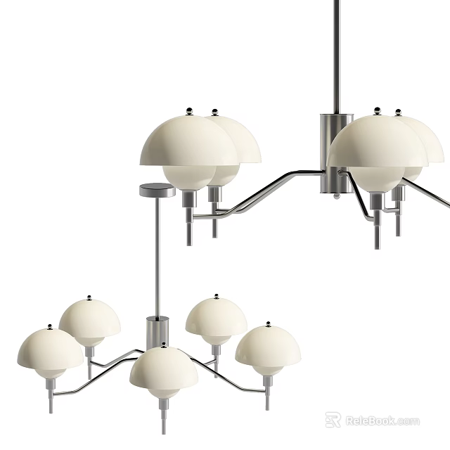 Modern Chandelier With White Hemispherical Shades And Sleek Metal Frame For Interior Design 3d model 
