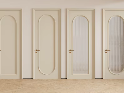 Cream Colored Swing Doors With Different Designs And Golden Handles For Home Interior 3d model